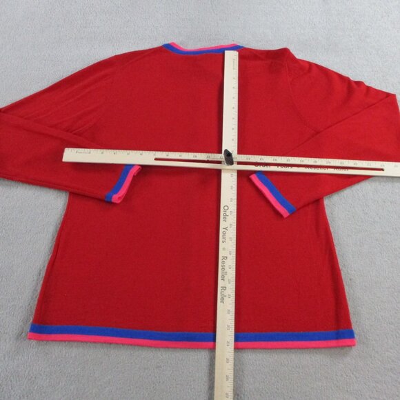 Escada Cardigan Sweater Womens Large Cherry Red Blue Pink Virgin Wool Button Up - Picture 4 of 11